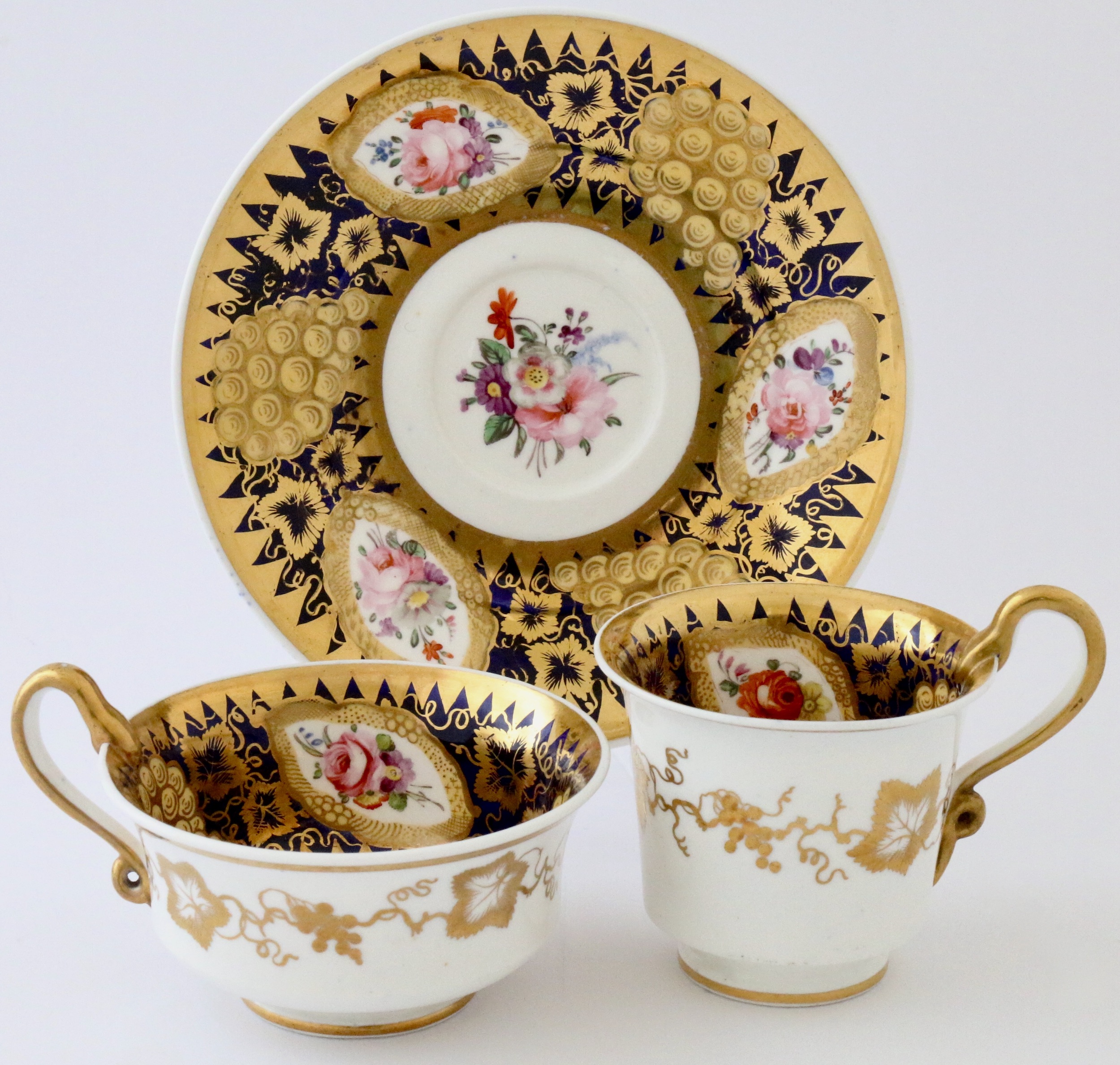 Spode gold grapes Etruscan tea & coffee trio, 1824 - Cotswold Antiques