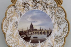 Top of Coalport shell dish with painting of Blackfriars Bridge